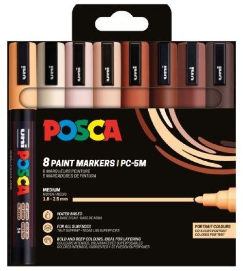 Estuche 8 rotuladores posca pc5m uni-ball colores piel