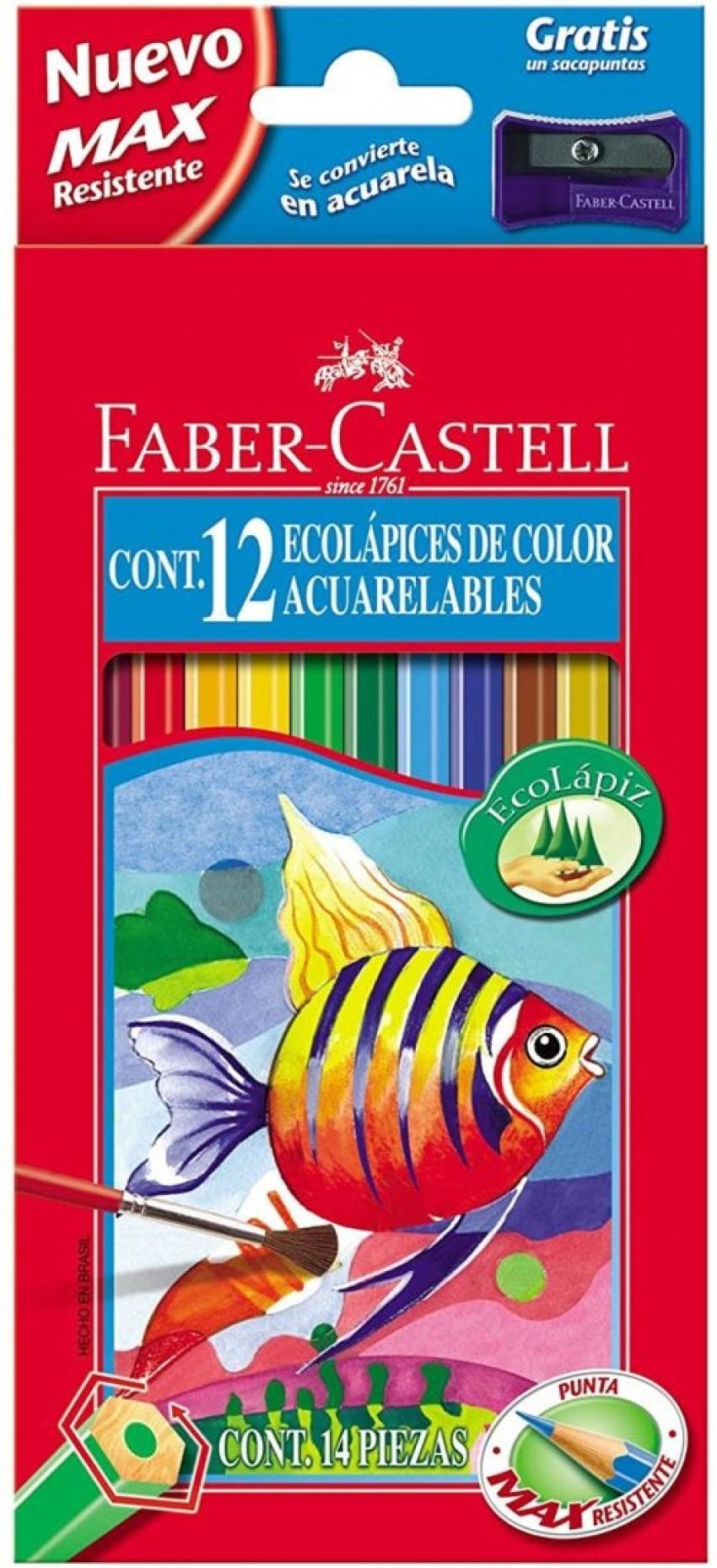 Lápices acuarelables Faber Castell estuche de 12 ecolápices + pince