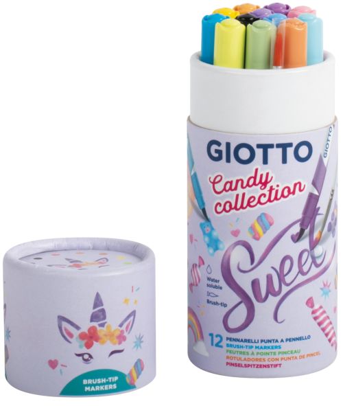 JAR OF 12 GIOTTO TURBO SOFT WATERCOLOR BRUSH MARKERS CAN