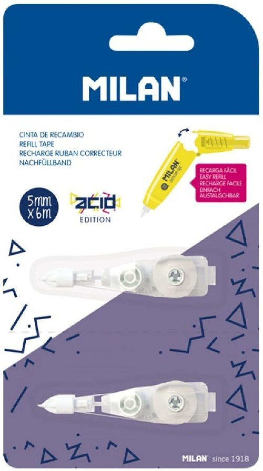 Blister 2 recambios cinta correctora acid edition 5mmx6m milan - Llibreria  Sarri
