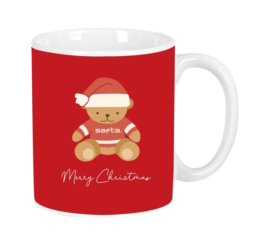 LARGE RED BEAR HAPPY HOLIDAYS MUG 8X9.5X8CM