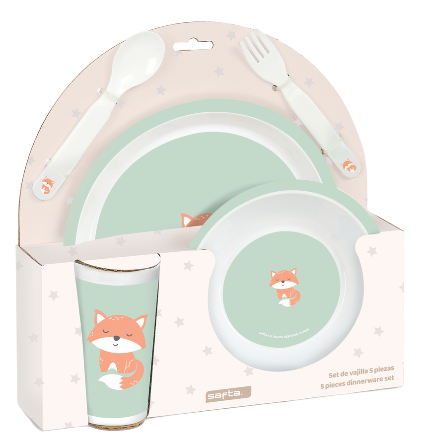 SET PLATOS, CUBIERTOS ET VASO PREE. ZORRITO 26X26X9CM