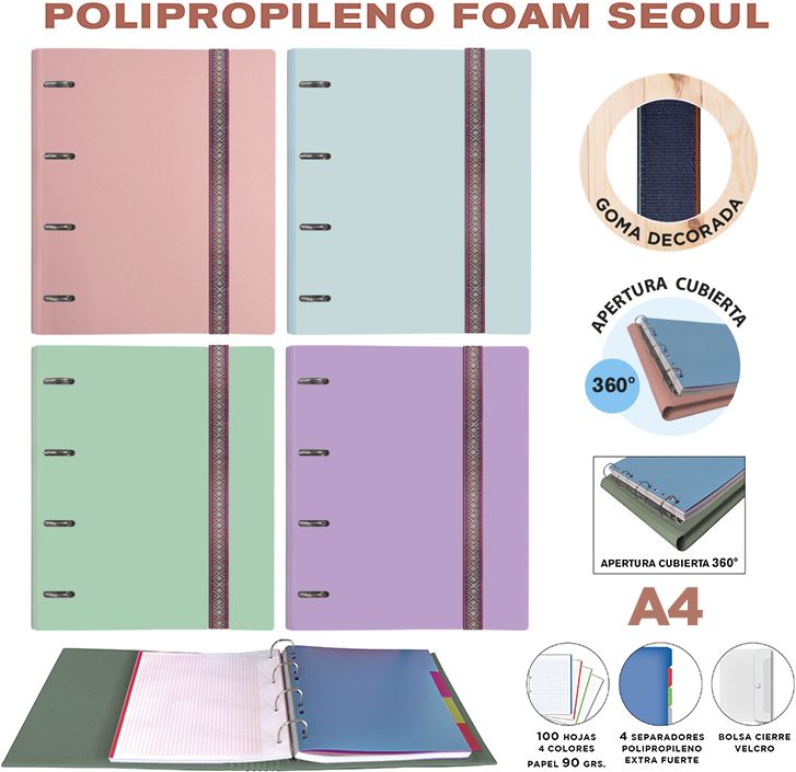 C/4 CARPEBLOC RINGBOOK FOAM A4 ARGOLAS 35MM PASTEL SORTIDOS