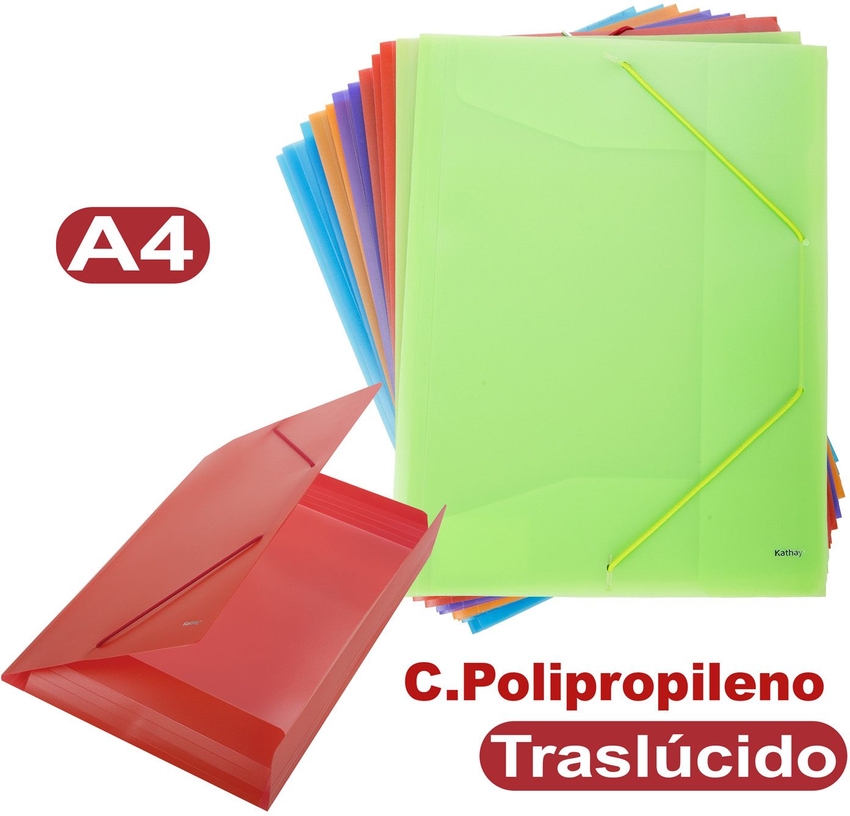 PACK/12 CAPA A4 BORRACHAS E ABAS PP TRASLUCIDO KATHAY