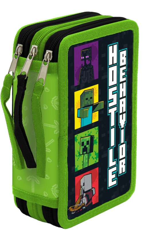 PLUMIER TRIPLE CON MATERIAL ESCOLAR MINECRAFT HOSTILE