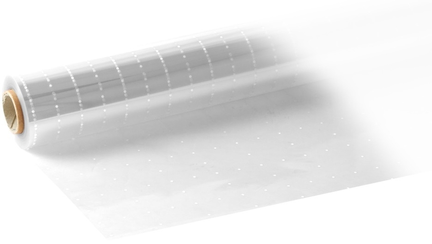 BOBINA CELOFAN TRANSPARENT AVEC PUNTOS BLANCOS 0,8X50M