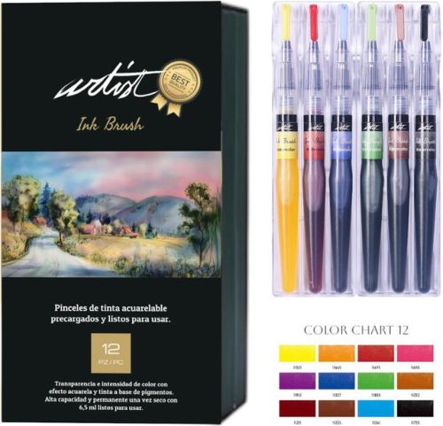 SET OF 12 WATERCOLOR INK ARTIST BRUSHES