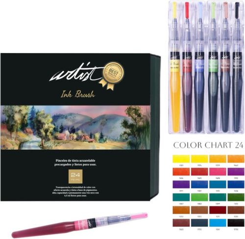 24-PIECE WATERCOLOR INK BRUSH SET