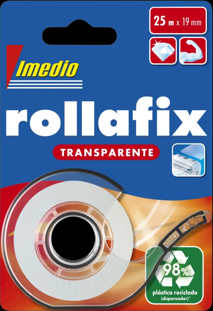 ROLLAFIX TRANSPARENT ADHESIVE TAPE DISPENSER 19MMX25M