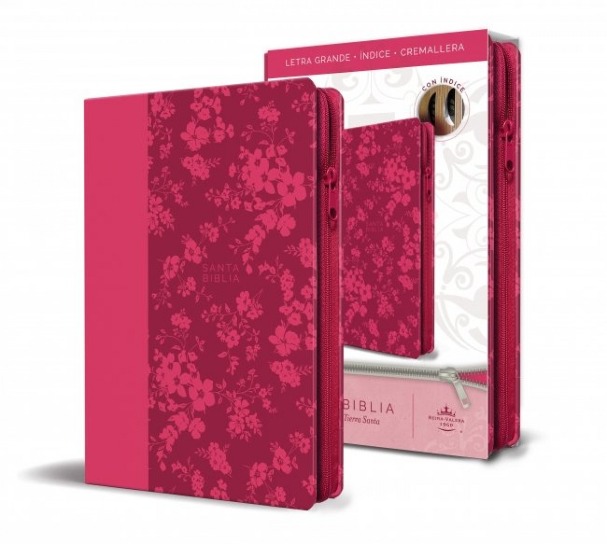 Biblia RVR 1960.Letra grande.Piel, Estmpampado Floral, Cremallera