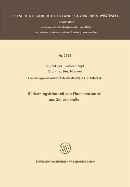 R�ckschlagsicherheit von Flammensperren aus Sintermetallen