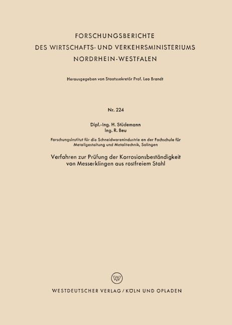 Verfahren zur Pr�fung der Korrosionsbest�ndigkeit von Messerklingen aus rostfreiem Stahl