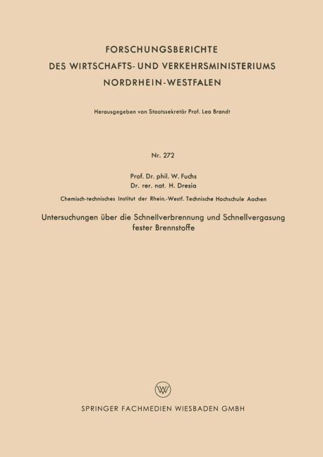 Untersuchungen �ber die Schnellverbrennung und Schnellvergasung fester Brennstoffe