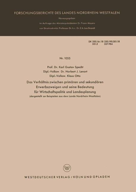 Das Verh�ltnis zwischen prim�ren und sekund�ren Erwerbszweigen und seine Bedeutung f�r Wirtschaftspolitik und Landesplanung