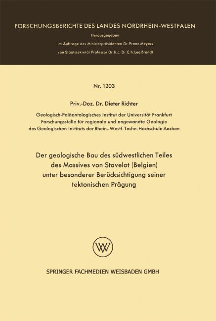 Der geologische Bau des s�dwestlichen Teiles des Massives von Stavelot (Belgien) unter besonderer Ber�cksichtigung seiner tektonischen Pr�gung