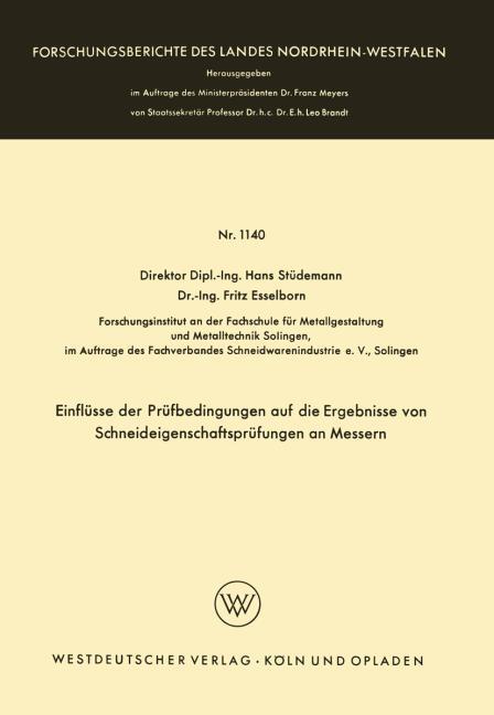 Einfl�sse der Pr�fbedingungen auf die Ergebnisse von Schneideigenschaftspr�fungen an Messern