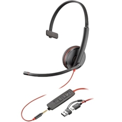 Auricular Poly Blackwire 3215 + Adaptador Usb-C/A/ Con Micró