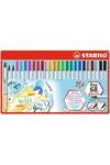 Estuche metalico 25 colores stabilo pen 68 brush punta pincel colores surtidos