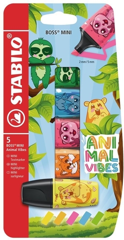 Estuche 5 marcadores stabilo boss mini animal vibes