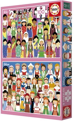 PUZZLE 2X100 PIEZAS NIÑAS DE EUROPA Y ASIA
