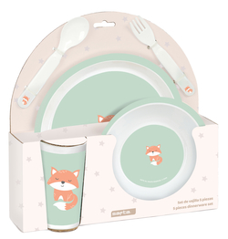 PREE. FOX PLATES, CUTLERY AND GLASS SET 26X26X9CM