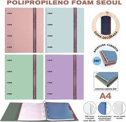 C/4 carpebloc ringbook foam a4 4 anillas 35mm con recambio colores pastel y goma decorada
