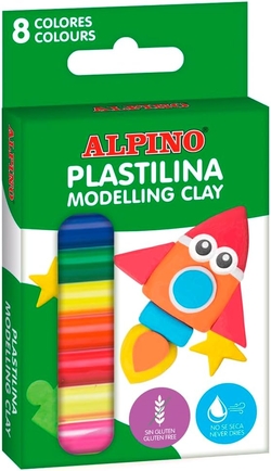 BLISTER 6+2 PASTILLAS PLASTILINA 12.5G COLORES NEON ALPINO
