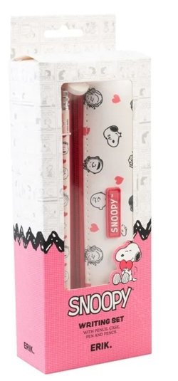 SET PAPELERIA PORTATODO CON BOLIGRAFO Y LAPIZ SNOOPY LOVE